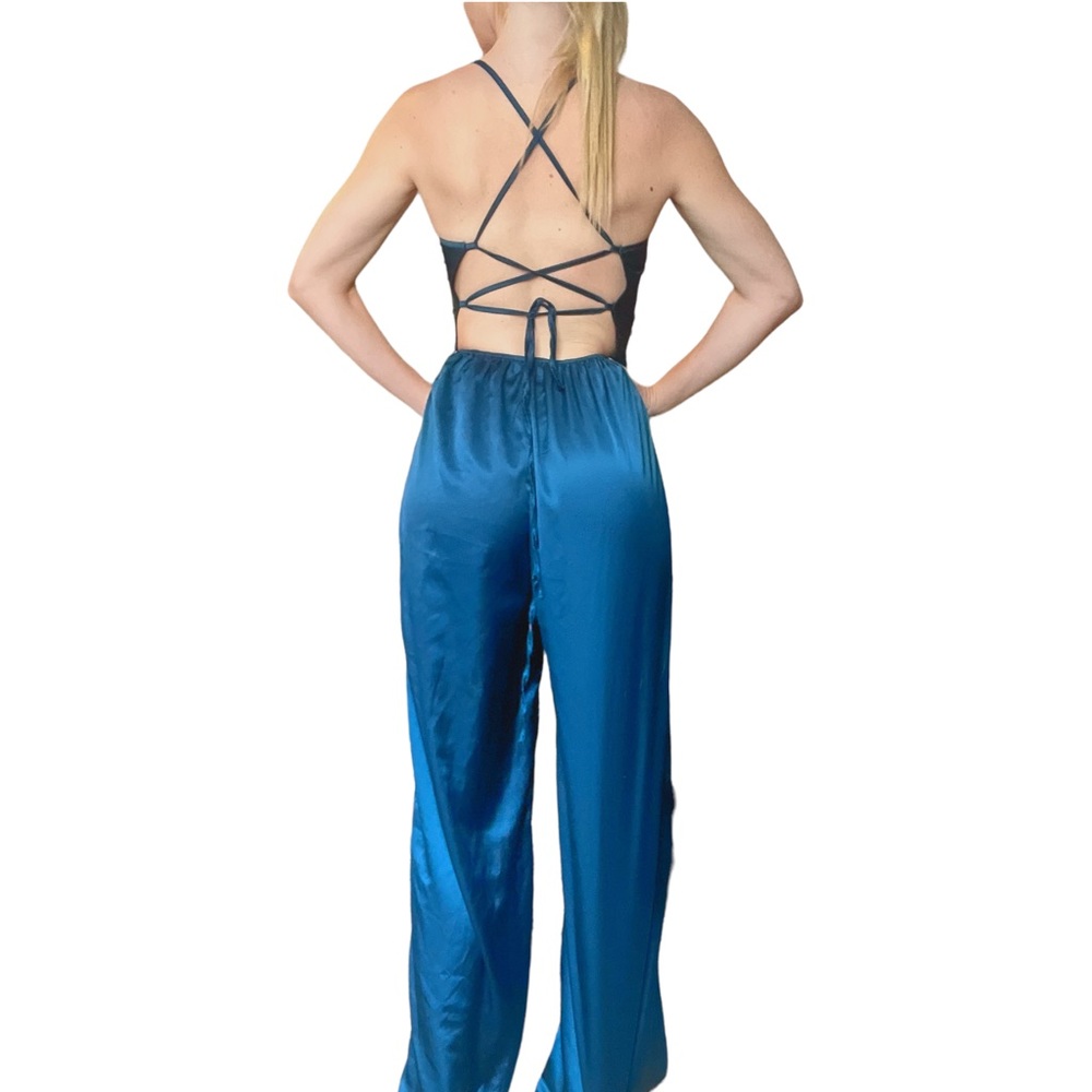 Teal cross back jumpsuit